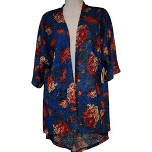 Nwt‎ Lularoe Blue And Red Rose Open Front "Lindsey" Kimono Sz Sm